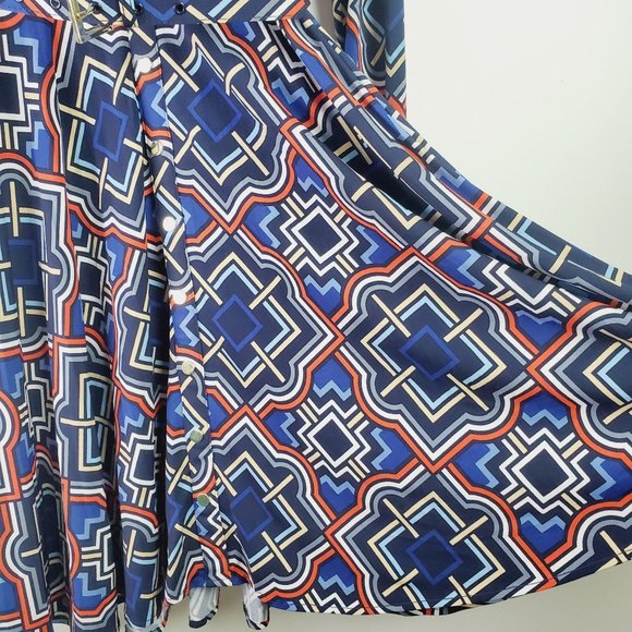 Vintage Cache Full Print Geometrical Belted Full Snap Front Dress XS - Picture 5 of 11